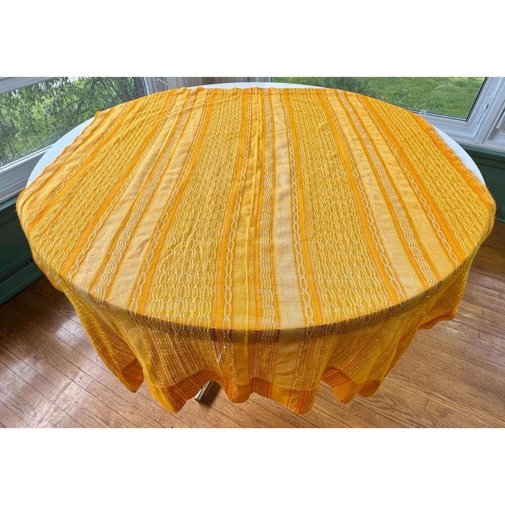Vintage 70s curtain, yellow orange groovy stripes, rod heading panel